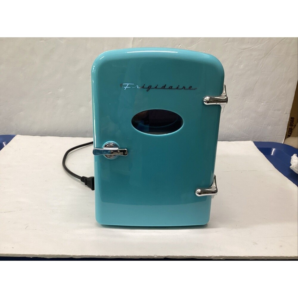 frigidaire portable retro 6-can mini fridge EFMIS175 blue works 11”x7”x9-3/4”